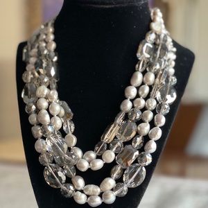 Gray Fresh water pearls and crystal necklace